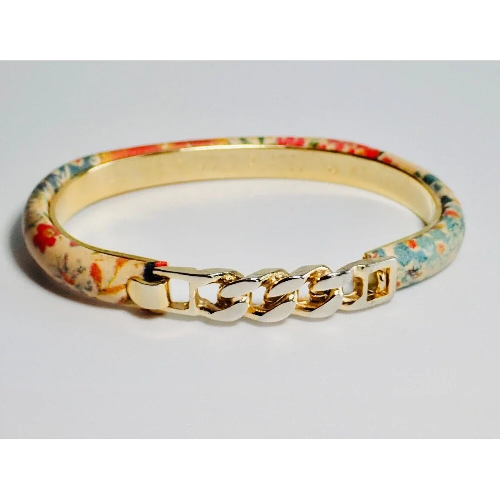 Floral 24kt Gold Plated Bangle Bracelet Made In Italy Flower Fall Italian Print
